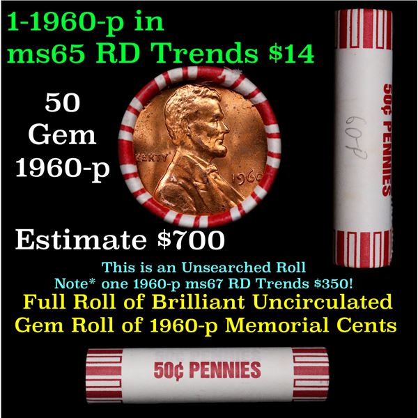 Shotgun Lincoln 1c roll, 1960-p 50 pcs Brandt 50c Wrapper.