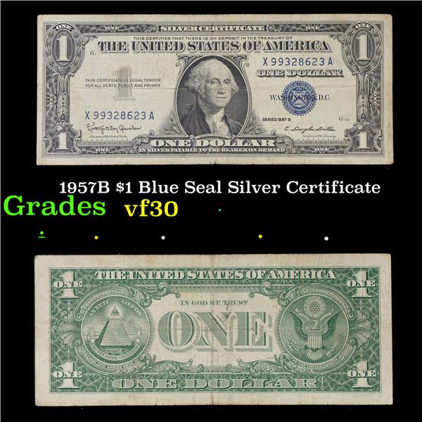 1957 $1 Blue Seal Silver Certificate Grades vf++