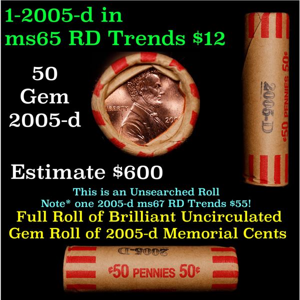 Shotgun Lincoln 1c roll, 2005-d 50 pcs Cointainer Wrapper
