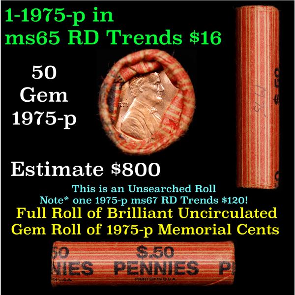 Shotgun Lincoln 1c roll, 1975-p 50 pcs Stripped Wrapper.