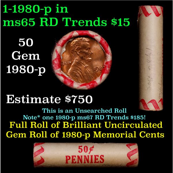 Shotgun Lincoln 1c roll, 1980-p 50 pcs Bank Wrapper