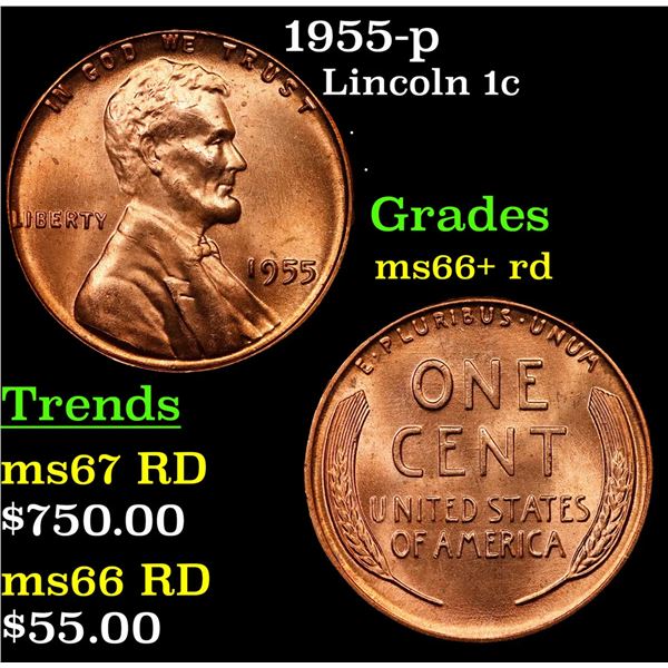 1955-p Lincoln Cent 1c Grades GEM++ RD