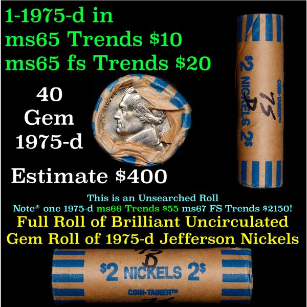 Shotgun Jefferson 5c roll, 1975-d 40 pcs Cointainer Wrapper