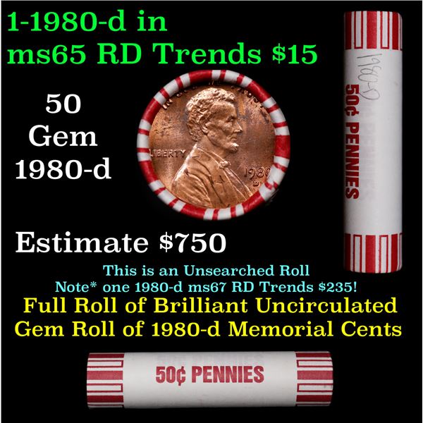 Shotgun Lincoln 1c roll, 1980-d 50 pcs Brandt 50c Wrapper.