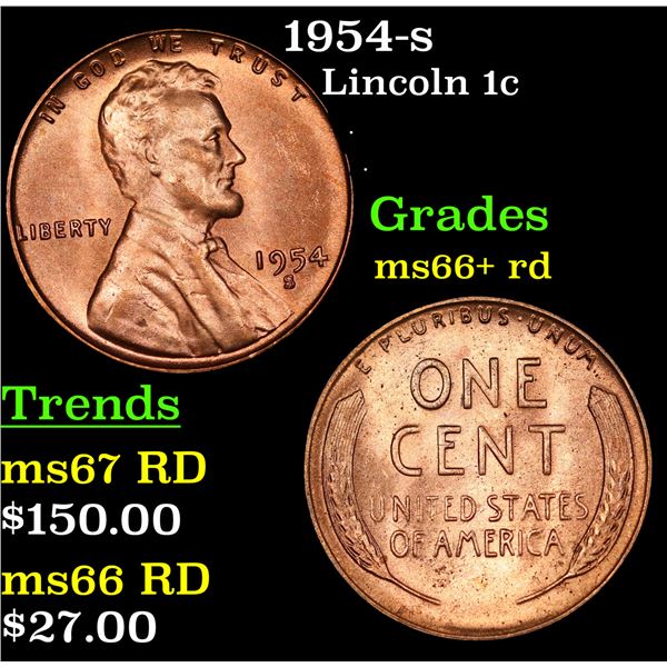 1954-s Lincoln Cent 1c Grades GEM++ RD