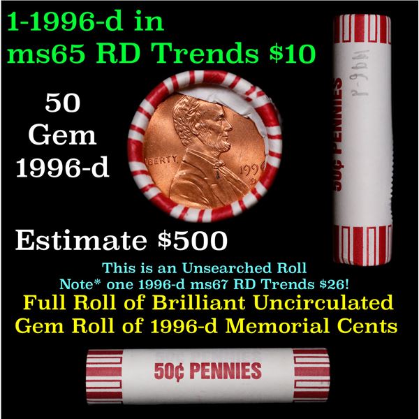 Shotgun Lincoln 1c roll, 1996-d 50 pcs Brandt 50c Wrapper.