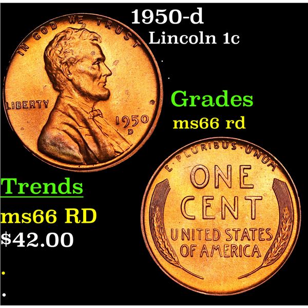 1950-d Lincoln Cent 1c Grades GEM+ Unc RD