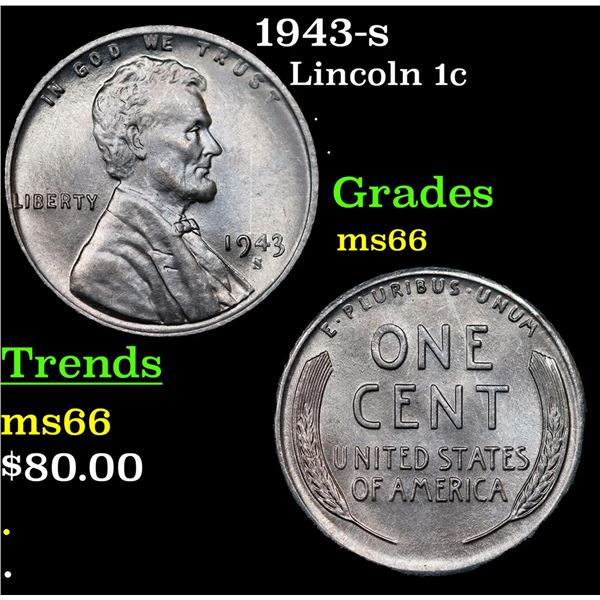 1943-s Lincoln Cent 1c Grades GEM+ Unc
