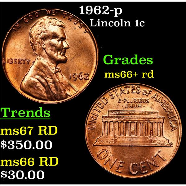 1962-p Lincoln Cent 1c Grades GEM++ RD