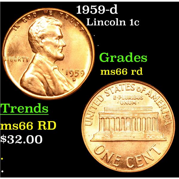 1959-d Lincoln Cent 1c Grades GEM+ Unc RD