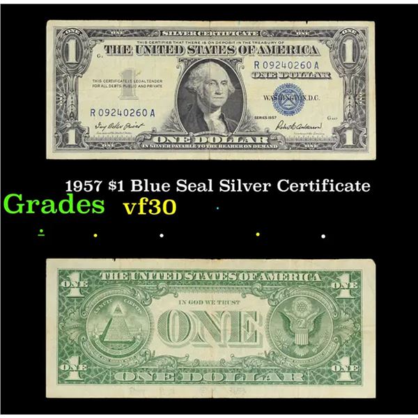 1957 $1 Blue Seal Silver Certificate Grades vf++