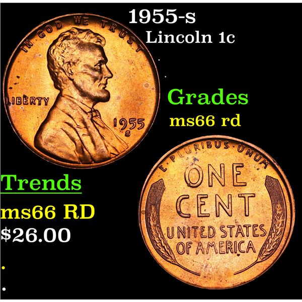 1955-s Lincoln Cent 1c Grades GEM+ Unc RD