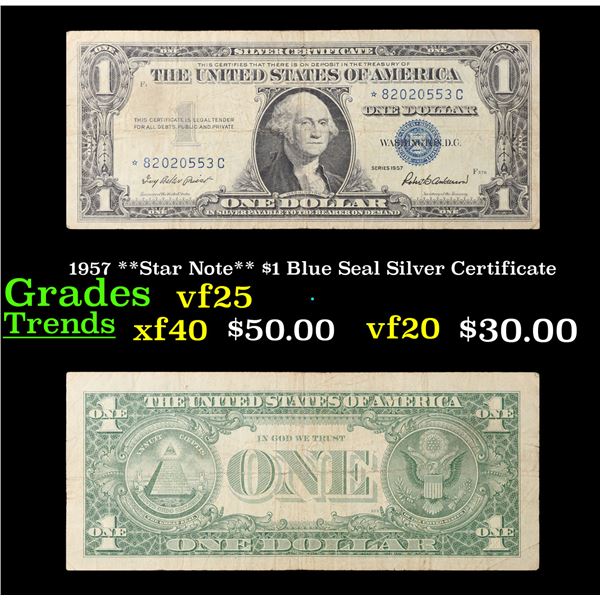 1957 **Star Note** $1 Blue Seal Silver Certificate Grades vf+
