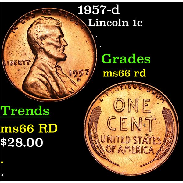 1957-d Lincoln Cent 1c Grades GEM+ Unc RD