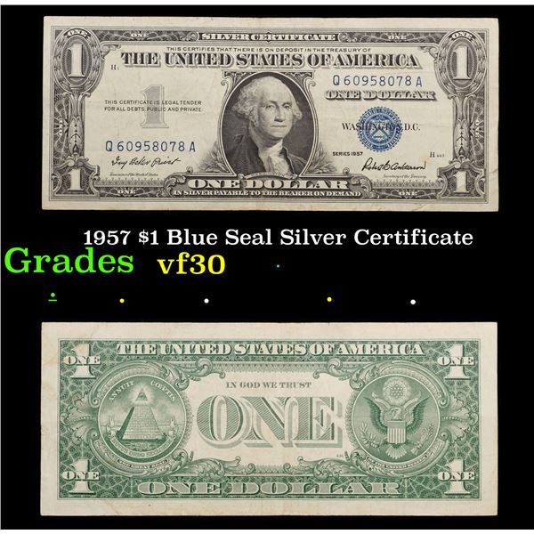 1957 $1 Blue Seal Silver Certificate Grades vf++