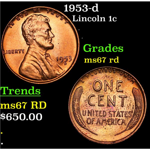 1953-d Lincoln Cent 1c Grades GEM++ Unc RD