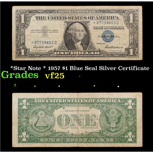 *Star Note * 1957 $1 Blue Seal Silver Certificate Grades vf+