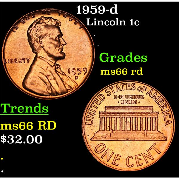 1959-d Lincoln Cent 1c Grades GEM+ Unc RD