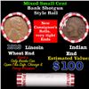Image 1 : Mixed small cents 1c orig shotgun roll, 1919-p Lincoln Cent, Indian Cent other end, Bank Wrapper