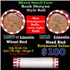 Image 1 : Mixed small cents 1c orig shotgun roll, 1918-p Lincoln Cent, 1937-s Wheat Cent other end, Bank Wrapp