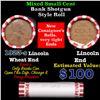 Image 1 : Mixed small cents 1c orig shotgun roll, 1923-s Lincoln Cent, Wheat Cent other end, Bank Wrapper