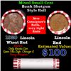 Image 1 : Mixed small cents 1c orig shotgun roll, 1920-p Lincoln Cent, Wheat Cent other end, Bank Wrapper