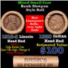 Image 1 : Mixed small cents 1c orig shotgun roll, 1918-d Lincoln Cent, 1880 Indian Cent other end, brinks Wrap