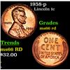 1958-p Lincoln Cent 1c Grades GEM+ Unc RD