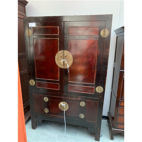MOBILE CHINESE STYLE WOOD 4 DOOR CABINET APPROX 75"X47"X21"