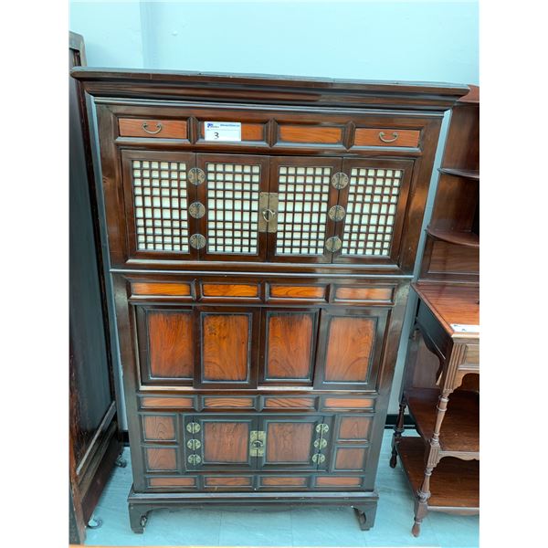 CHINESE WOOD 5 DOOR 2 DRAWER CABINET APPROX 69"X38"X17"