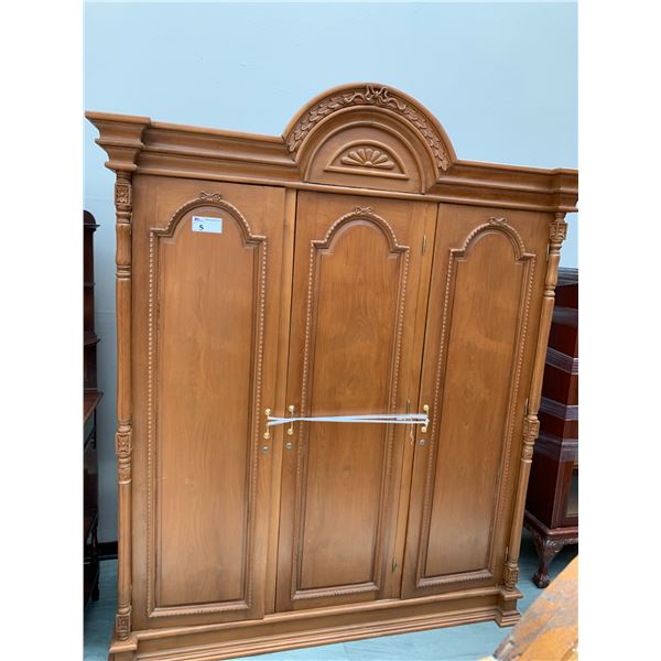 3 DOOR FLORAL MOTIF WOOD WARDROBE APPROX 90"X72"X25"