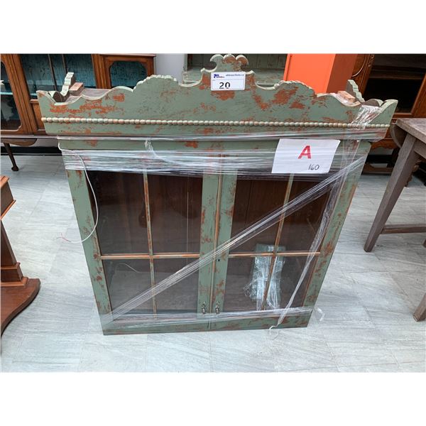 WOOD 2 DOOR GLASS FRONT HUTCH APPROX 52"X43"X13"