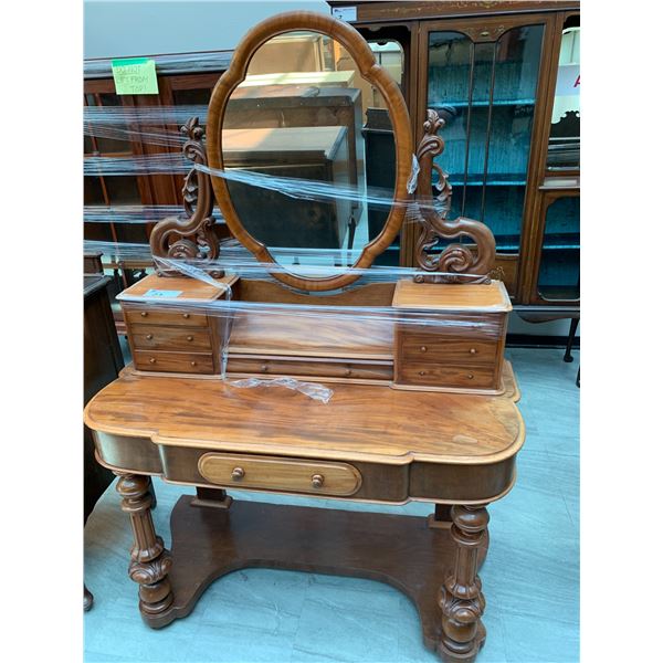 8 DRAWER WOOD VANITY WITH MIRROR APPROX 64"X46"X21"