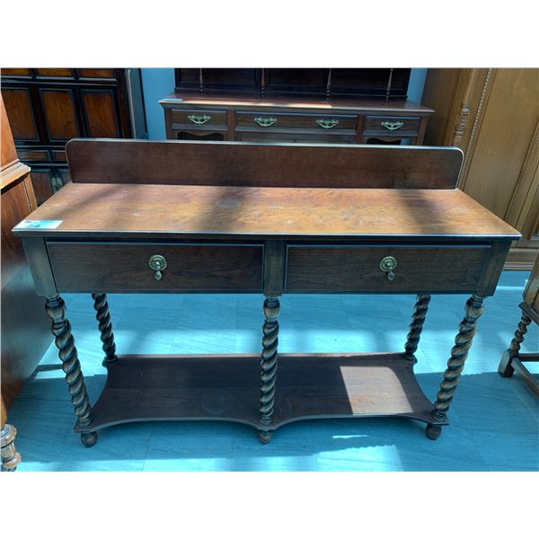 2 DRAWER BARLEY TWIST WOOD HALL TABLE APPROX 40"X54"X16"