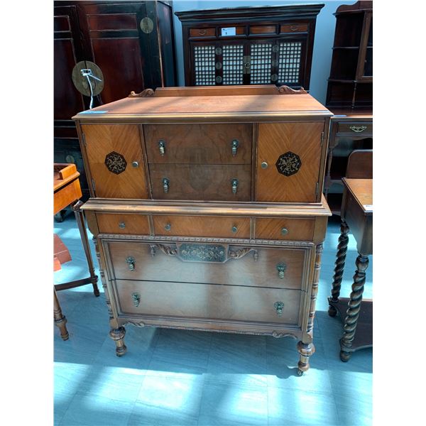 MOBILE 2 DOOR 7 DRAWER FLORAL MOTIF WOOD DRESSER APPROX 51"X38"X21"