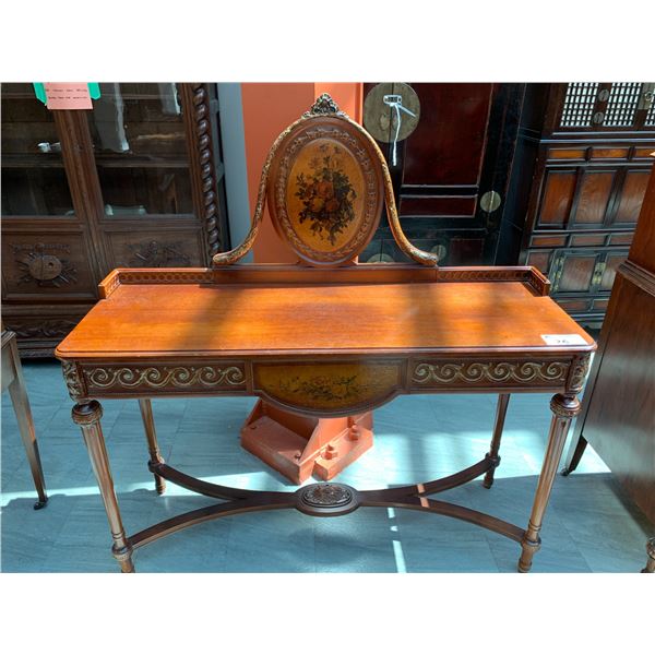 FLORAL MOTIF WOOD HALL TABLE APPROX 56"X53"X18"