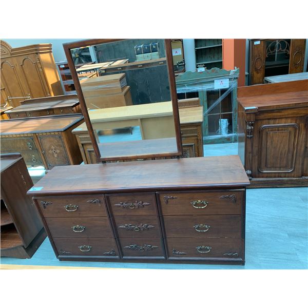 9 DRAWER WOOD VANITY WITH MIRROR APPROX 69"X66"X17"