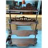 Image 2 : 4 TIER CARVED BACK WOOD SHELVING UNIT APPROX 51"X41"X12" & FLORAL MOTIF HALL BENCH APPROX 15"X39"...