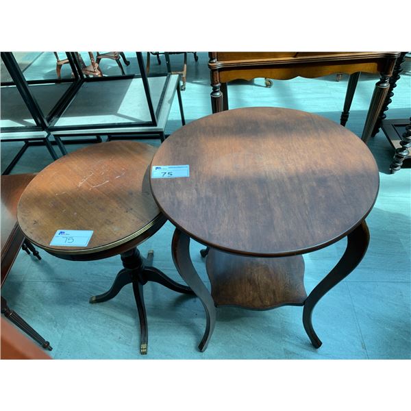 2 ROUND WOOD TABLES (1 CLAW FOOT) APPROX 29"X24" & 27"X19"