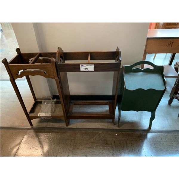 2 WOOD UMBRELLA STANDS & NEWSPAPER STORAGE BOX