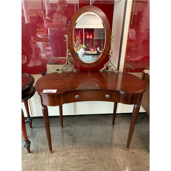 1 DRAWER WOOD VANITY WITH MIRROR & CANDLE HOLDERS APPORX 54"X39"X18"