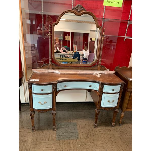 5 DRAWER WOOD VANITY WITH MIRROR APPROX 66"X48"X18"