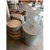 Image 3 : 2 OAK BARRELS, 2 TIN WASTE BINS & 3 VINTAGE METAL URNS