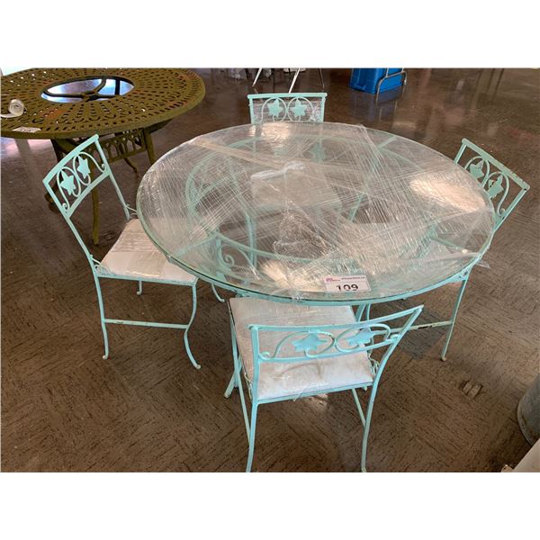 ROUND METAL GLASS TOP PATIO TABLE 30"X42" & 4 CHAIRS