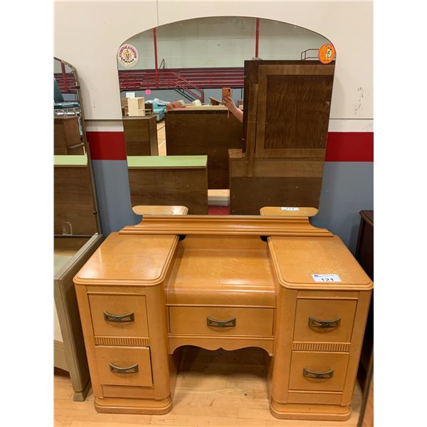 5 DRAWER WOOD VANITY WITH LARGE MIRROR APPROX 65"X46"X18"
