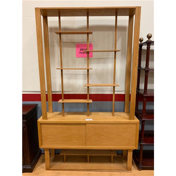 MODERN SLIDING DOOR MULTI-TIER WOOD SHELVING UNIT APPROX 95"X60"X15"