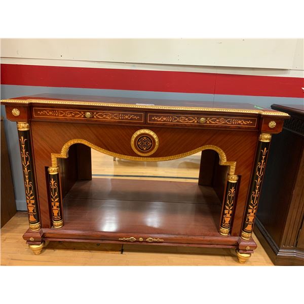 MODERN 2 DRAWER GOLD ACCENT WOOD HALL TABLE APPROX 39"X59"X18"