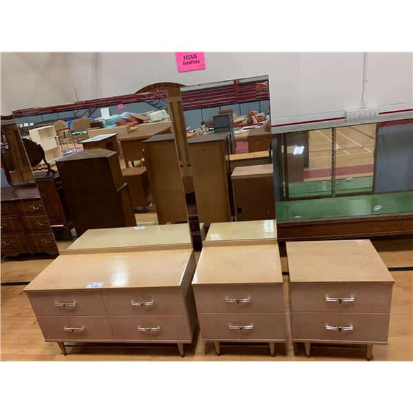 3-PC WOOD BEDROOM SET INCLUDING; DRESSER WITH MIRROR (67"X42"X18") & 2 NIGHT STANDS (1 WITH MIRRO...