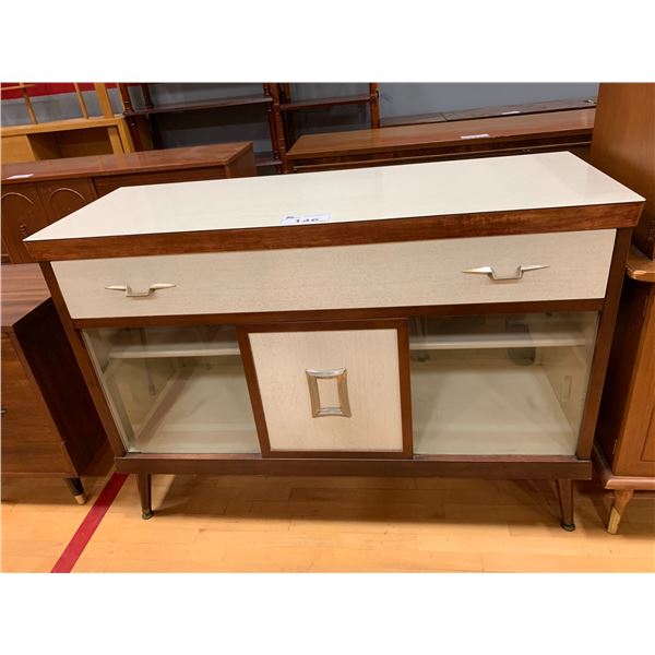 2 SLIDING GLASS DOOR 1 DRAWER WOOD DRESSER APPROX 34"X48"X18"