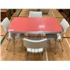 Image 1 : VINTAGE DINER METAL TABLE (29"X47"X30") WITH LEAF & 4 CHAIRS
